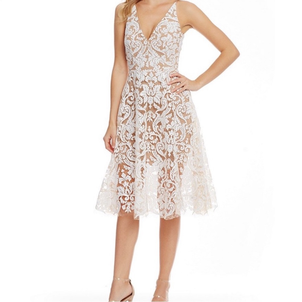 Dress the Population White Lace Midi Dress